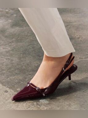 Zara Pointed Toe Slingback Heels in Burgundy